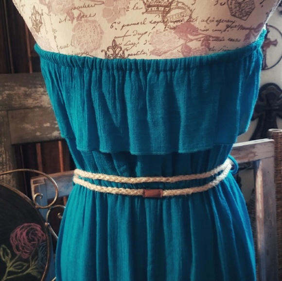 SOLD-Annabelle Turquoise Strapless Summer Dress - Picture 4 of 4